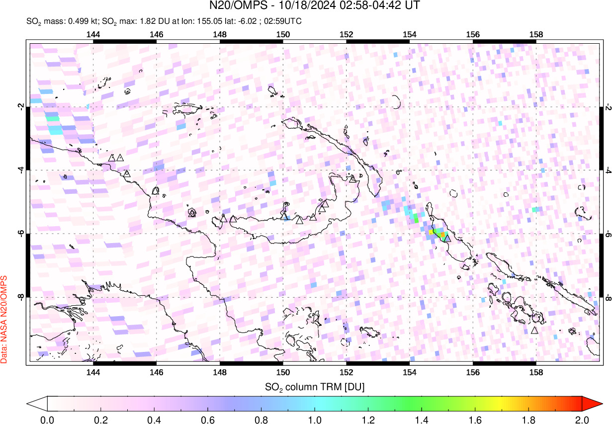 A sulfur dioxide image over Papua, New Guinea on Oct 18, 2024.