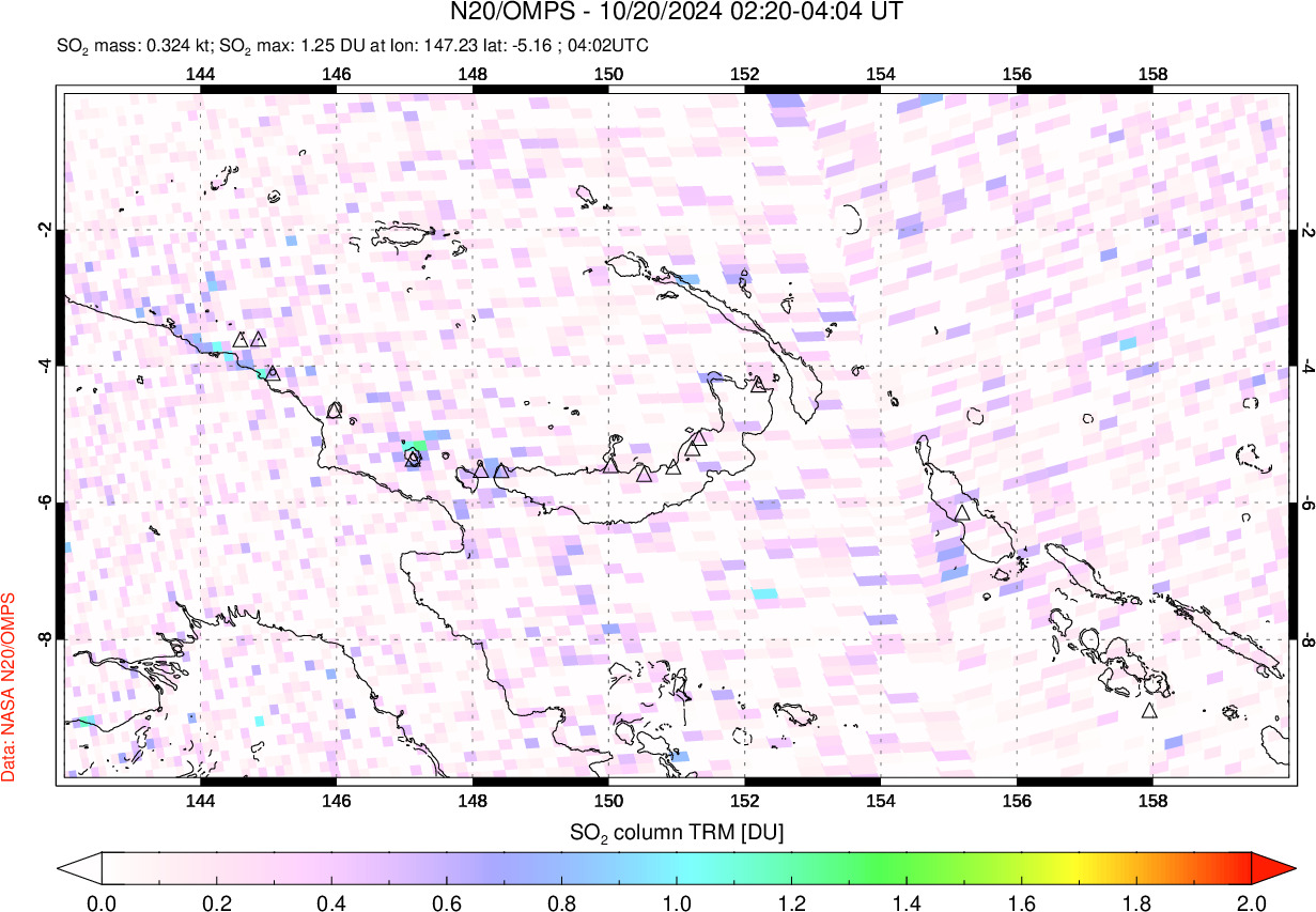 A sulfur dioxide image over Papua, New Guinea on Oct 20, 2024.