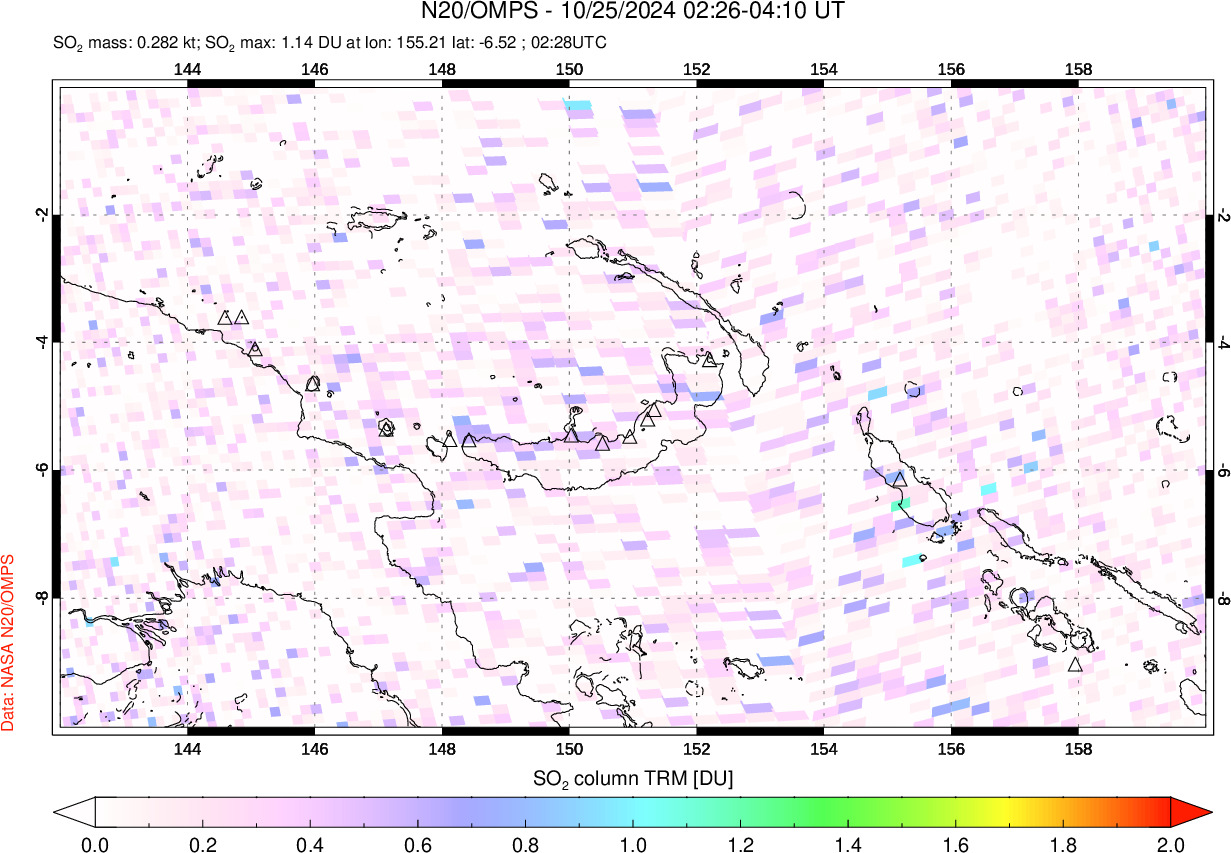 A sulfur dioxide image over Papua, New Guinea on Oct 25, 2024.