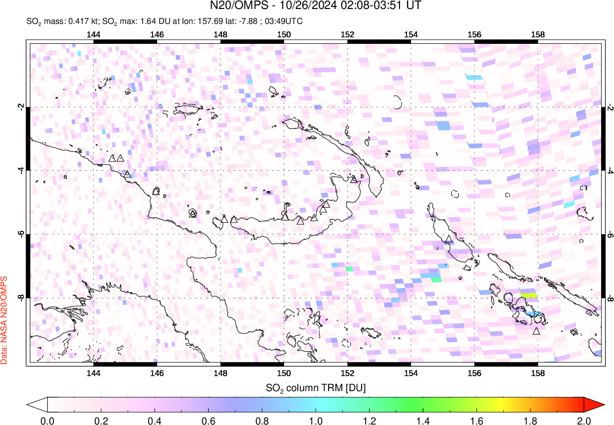 A sulfur dioxide image over Papua, New Guinea on Oct 26, 2024.