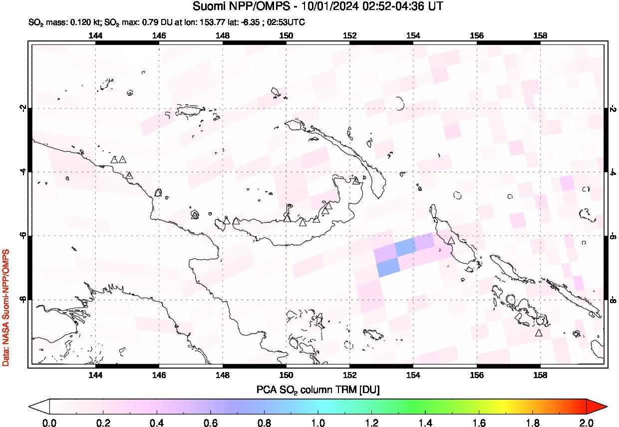 A sulfur dioxide image over Papua, New Guinea on Oct 01, 2024.