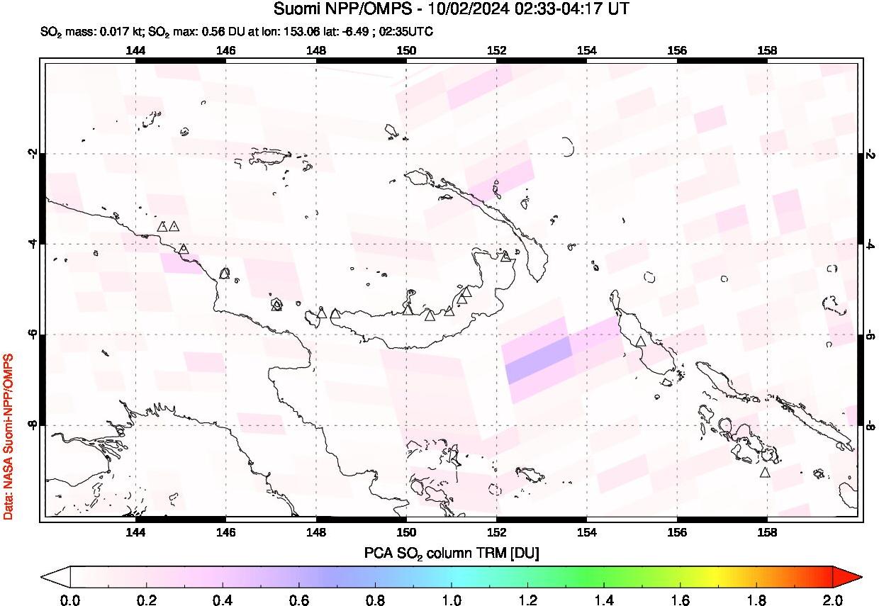 A sulfur dioxide image over Papua, New Guinea on Oct 02, 2024.