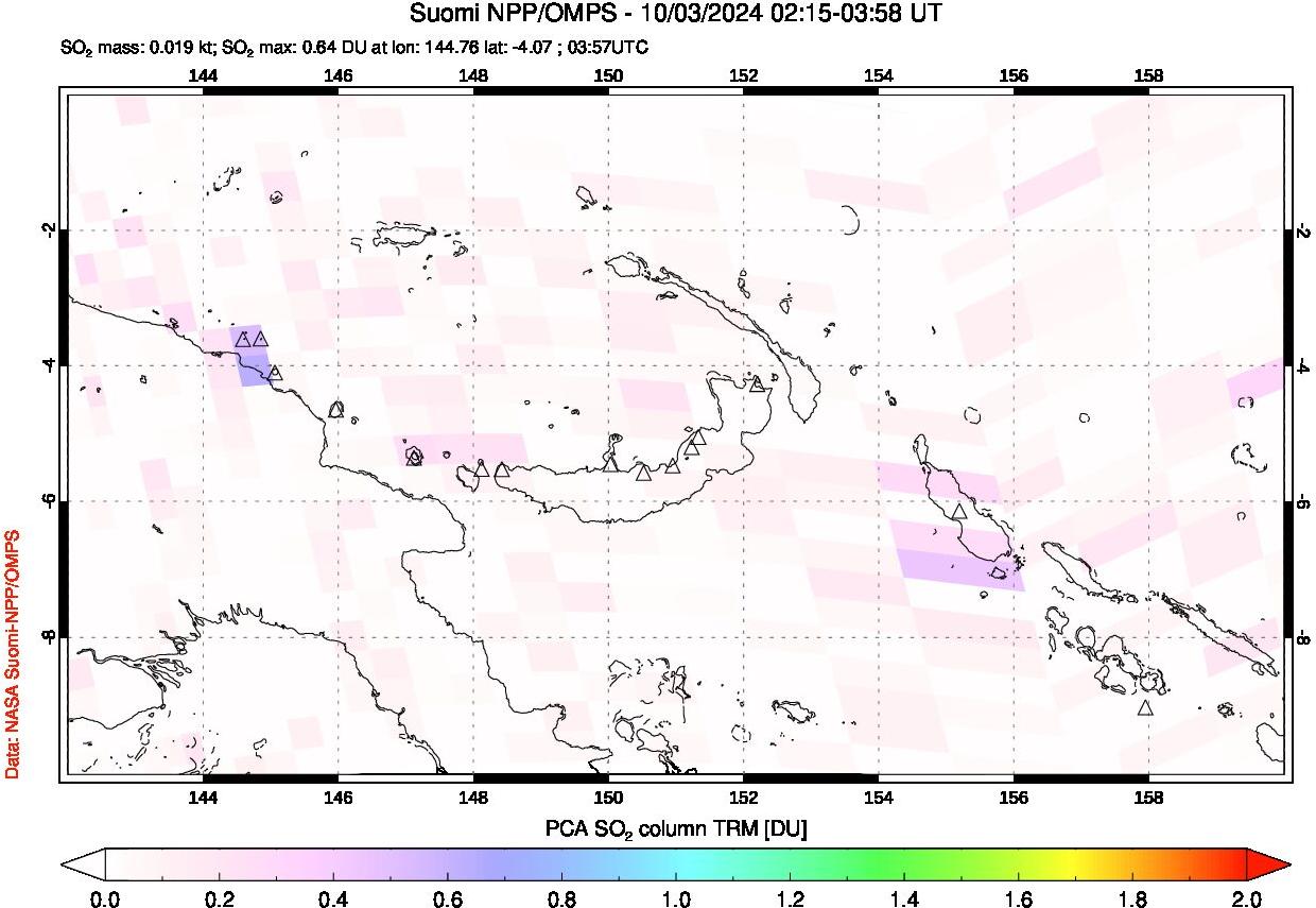 A sulfur dioxide image over Papua, New Guinea on Oct 03, 2024.