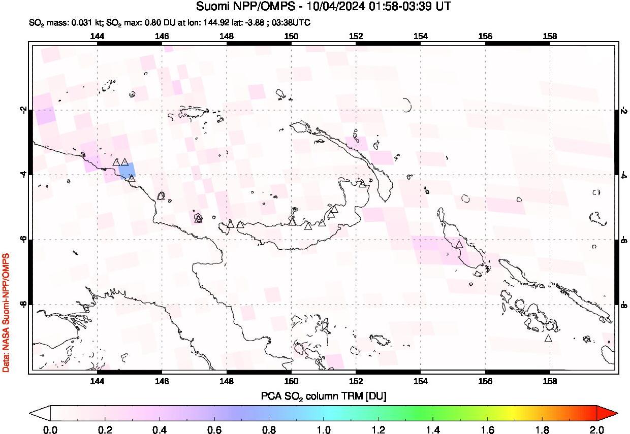 A sulfur dioxide image over Papua, New Guinea on Oct 04, 2024.