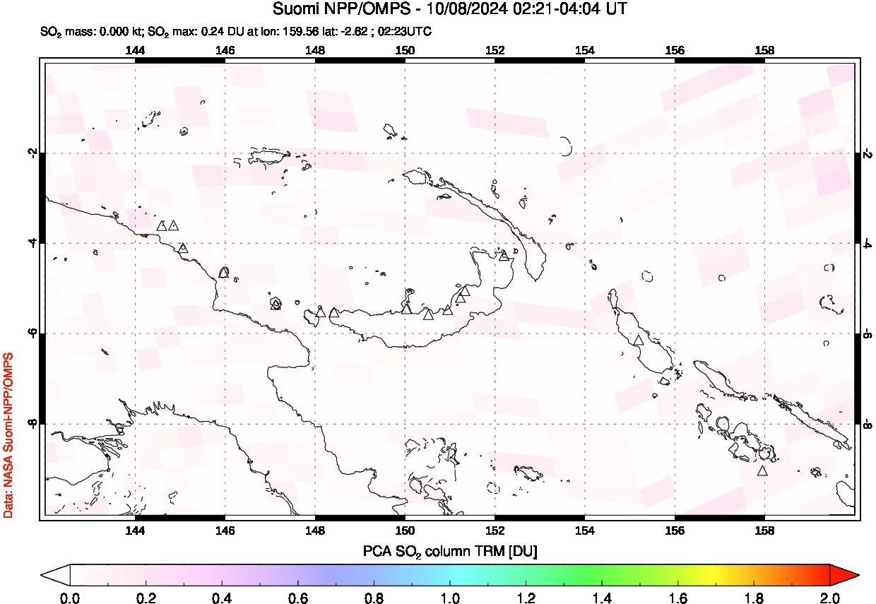 A sulfur dioxide image over Papua, New Guinea on Oct 08, 2024.