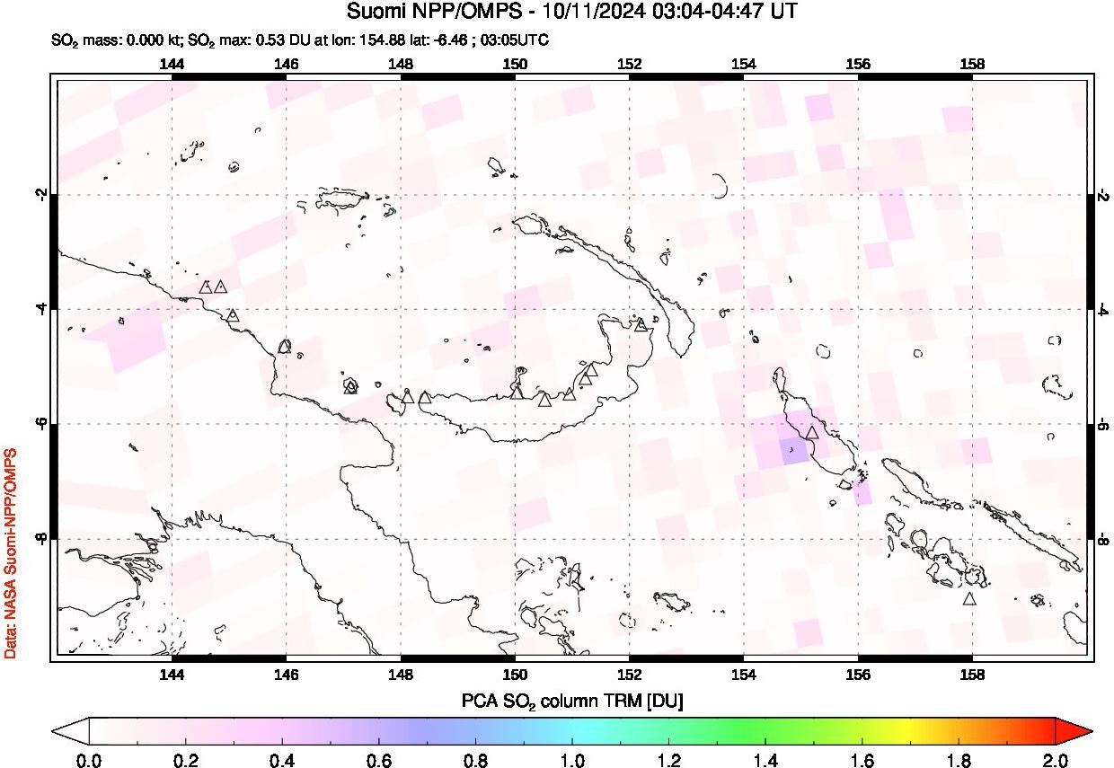 A sulfur dioxide image over Papua, New Guinea on Oct 11, 2024.