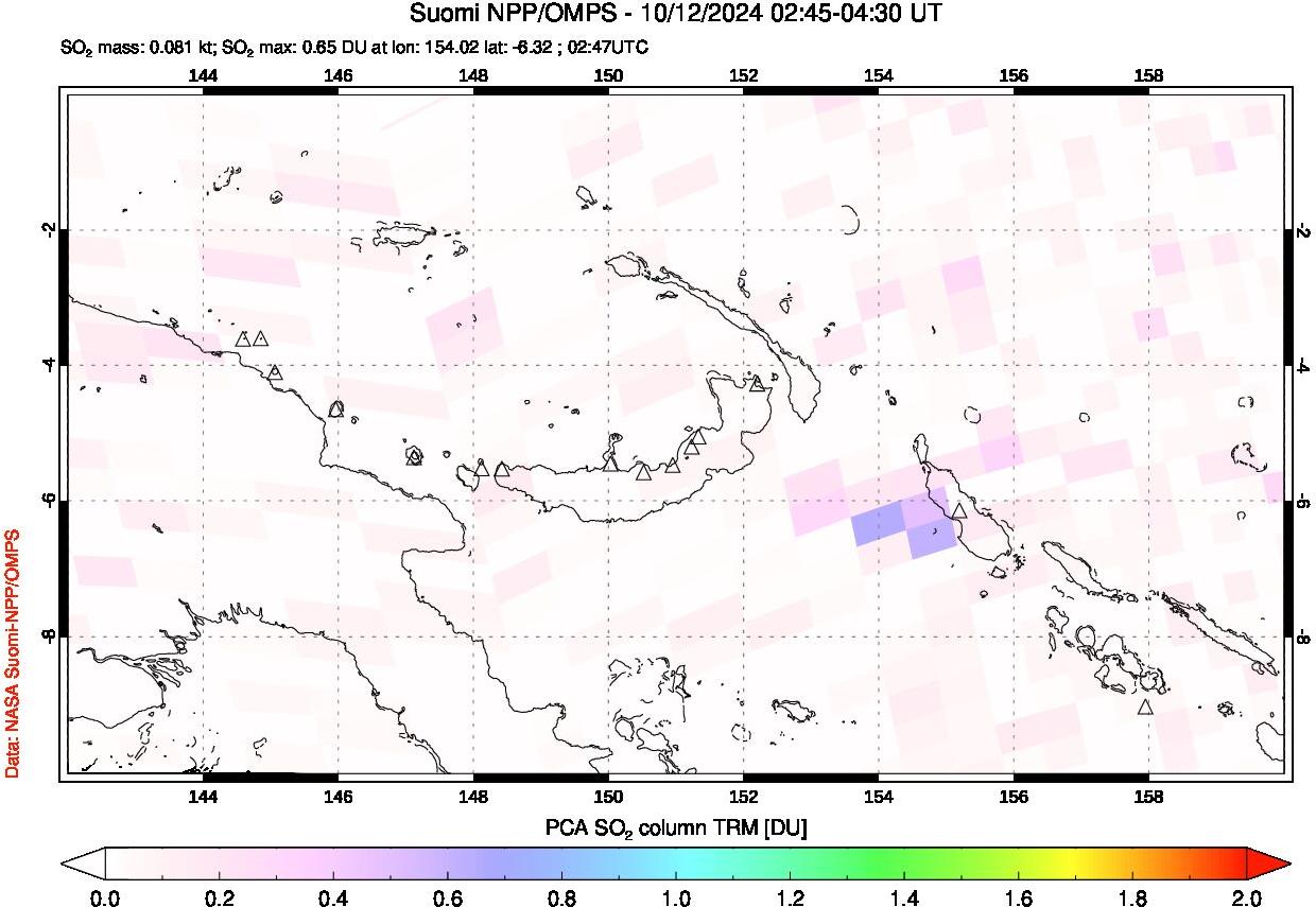 A sulfur dioxide image over Papua, New Guinea on Oct 12, 2024.