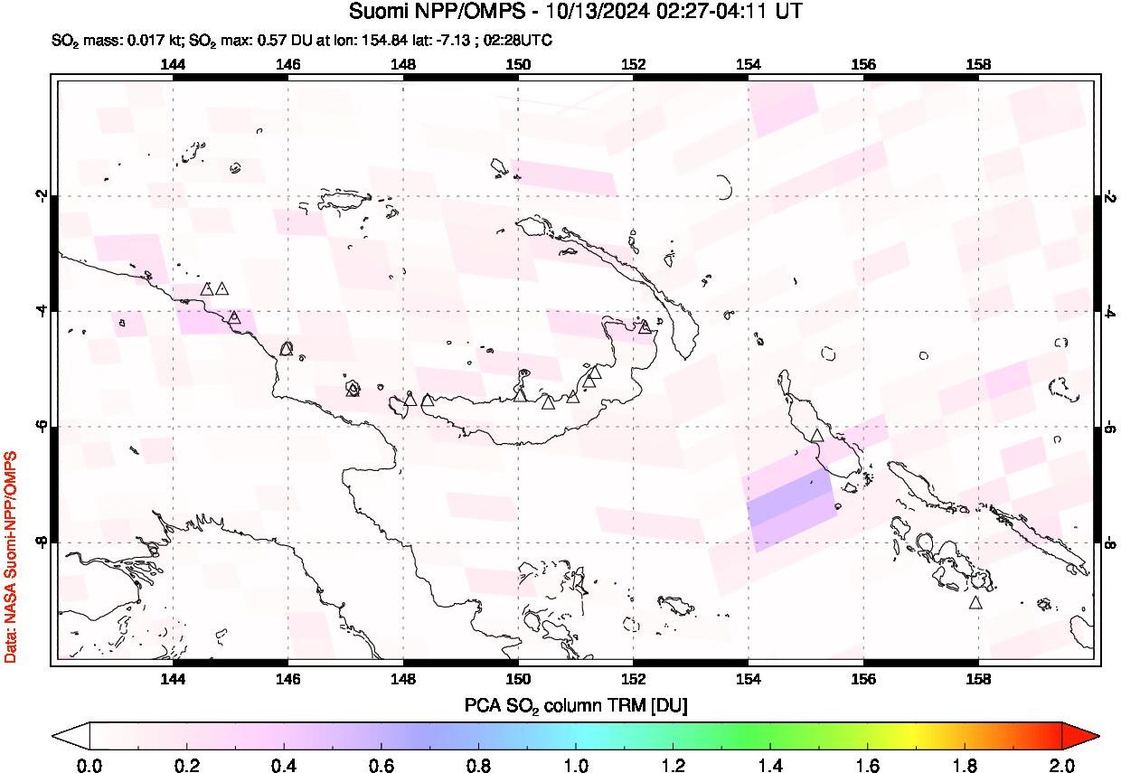 A sulfur dioxide image over Papua, New Guinea on Oct 13, 2024.