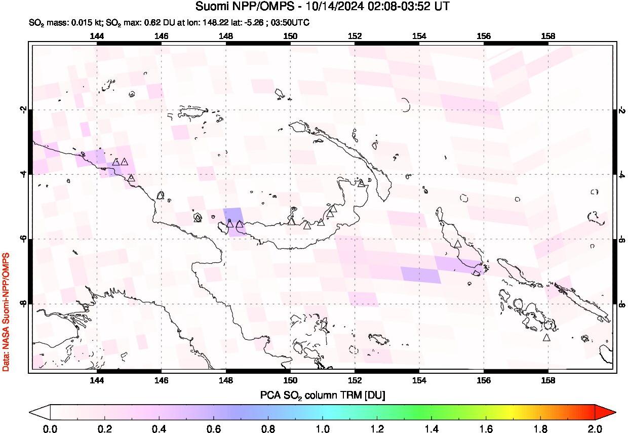 A sulfur dioxide image over Papua, New Guinea on Oct 14, 2024.