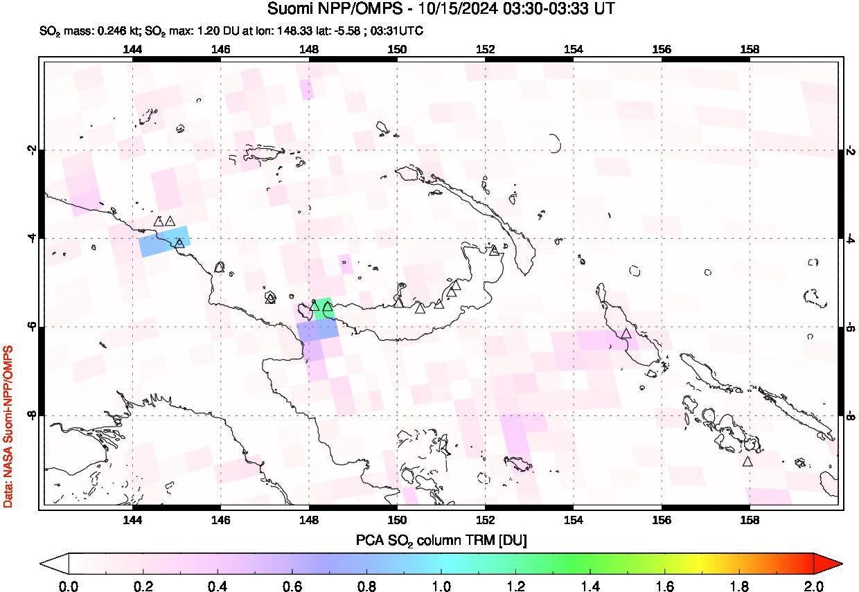 A sulfur dioxide image over Papua, New Guinea on Oct 15, 2024.