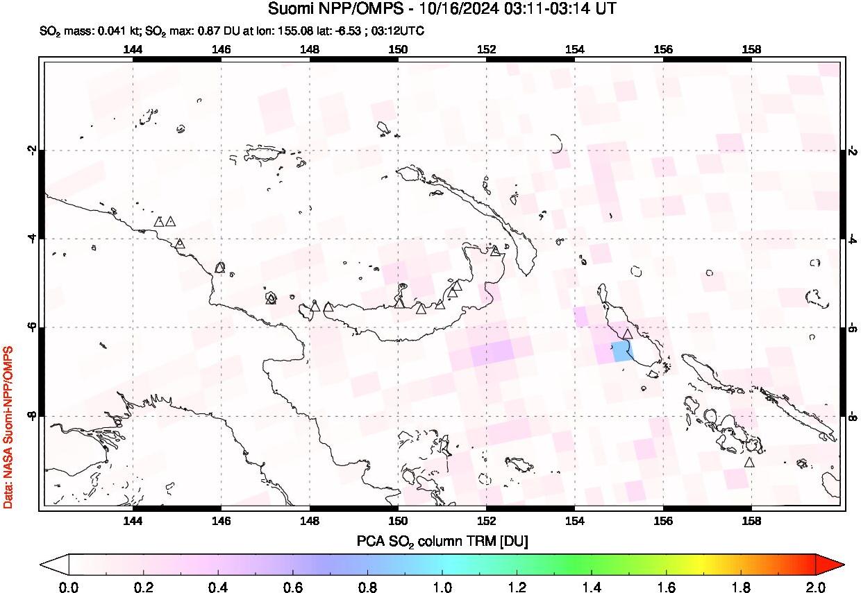 A sulfur dioxide image over Papua, New Guinea on Oct 16, 2024.