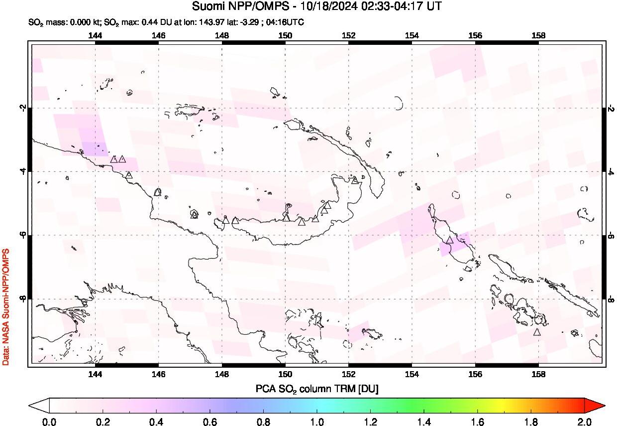 A sulfur dioxide image over Papua, New Guinea on Oct 18, 2024.