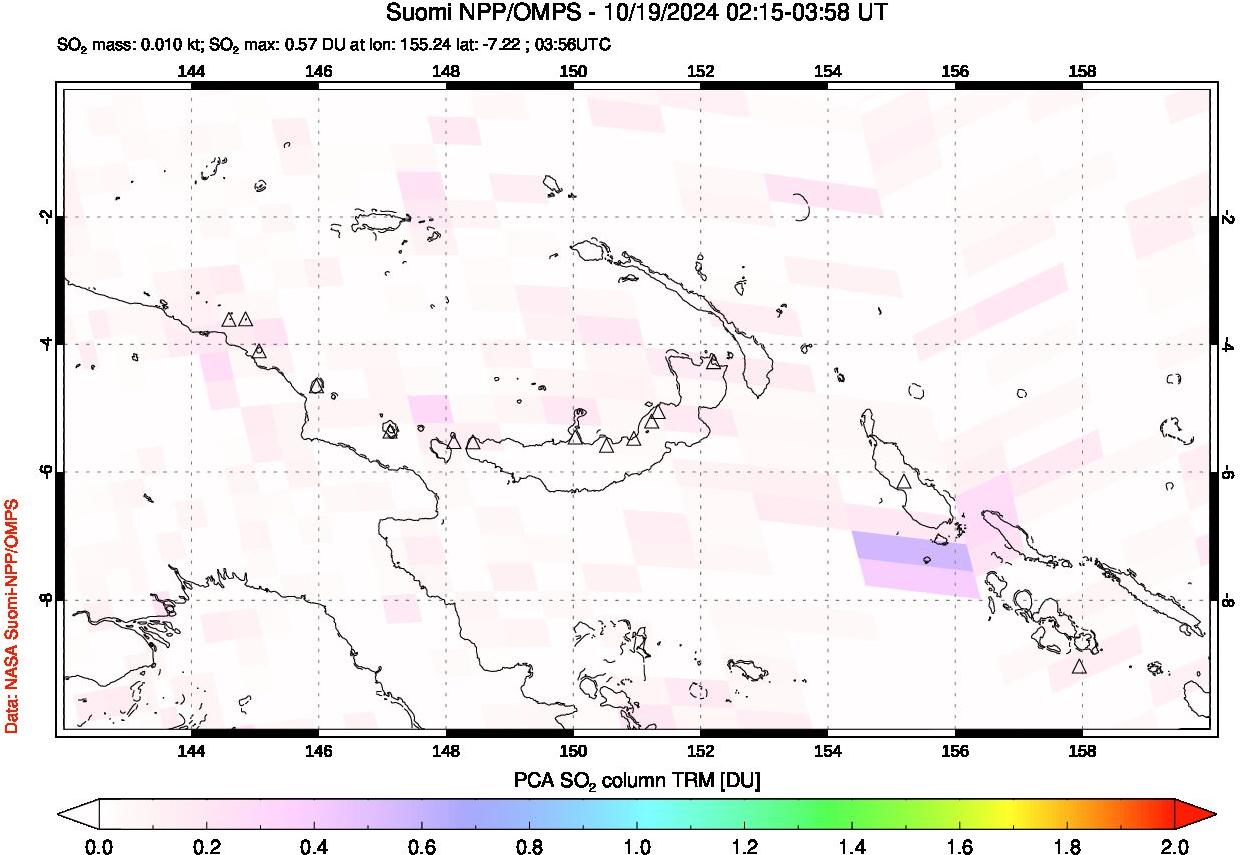 A sulfur dioxide image over Papua, New Guinea on Oct 19, 2024.