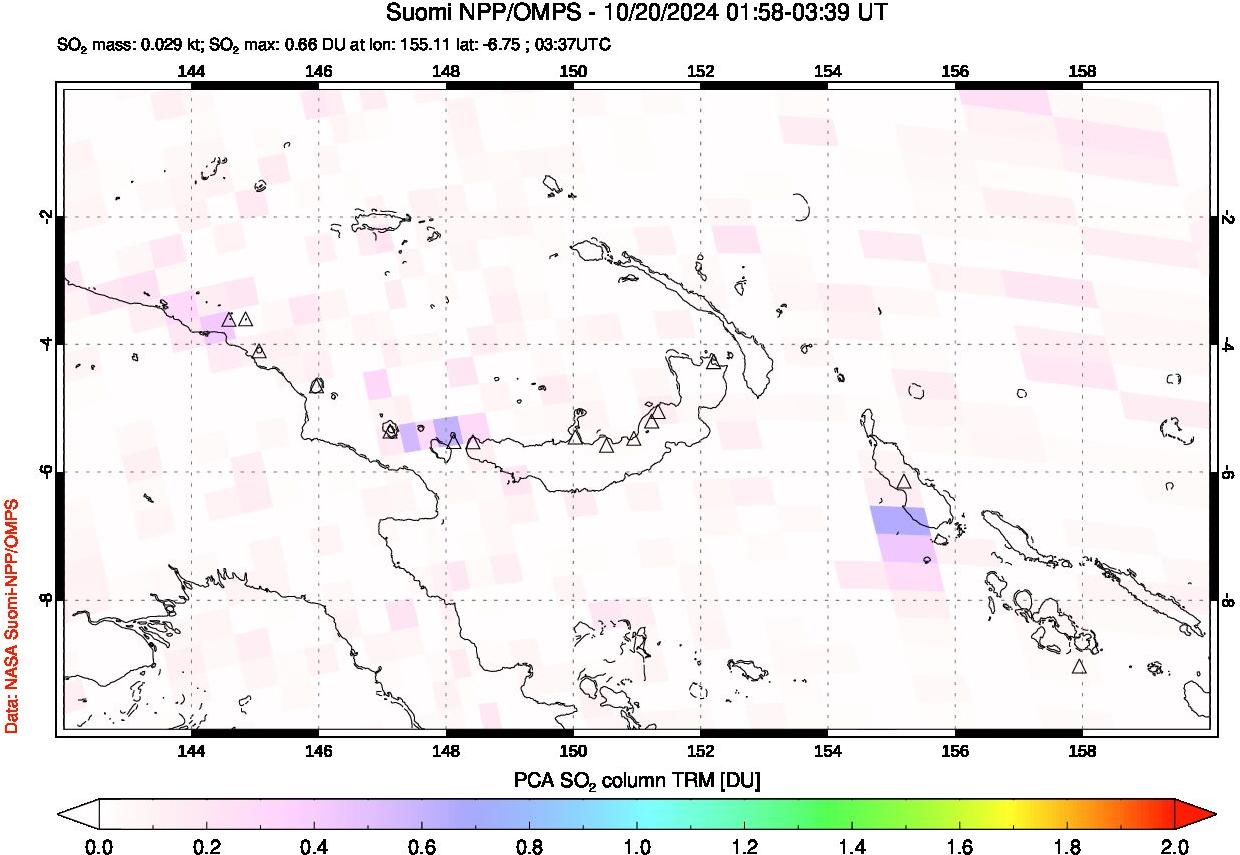 A sulfur dioxide image over Papua, New Guinea on Oct 20, 2024.