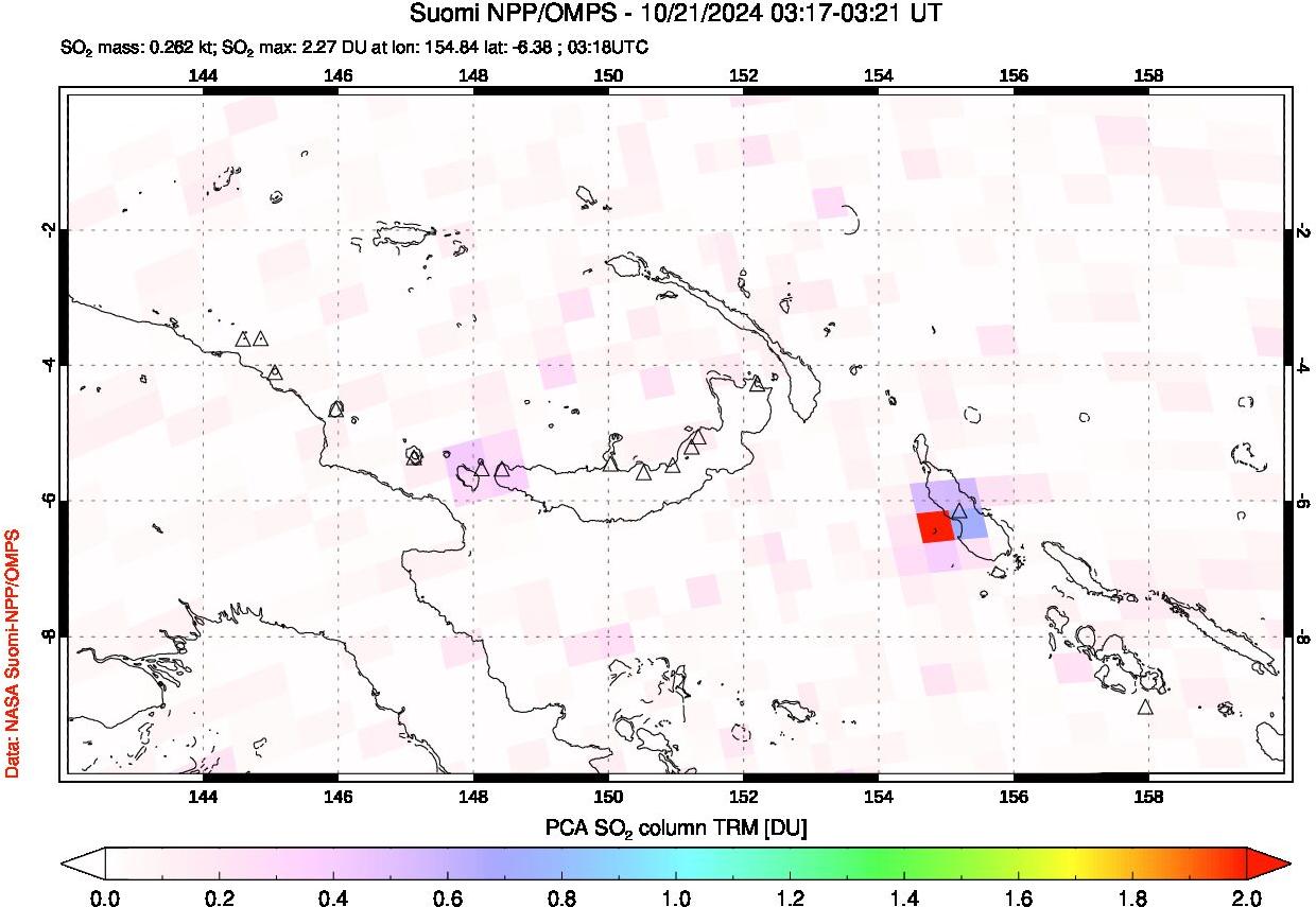 A sulfur dioxide image over Papua, New Guinea on Oct 21, 2024.