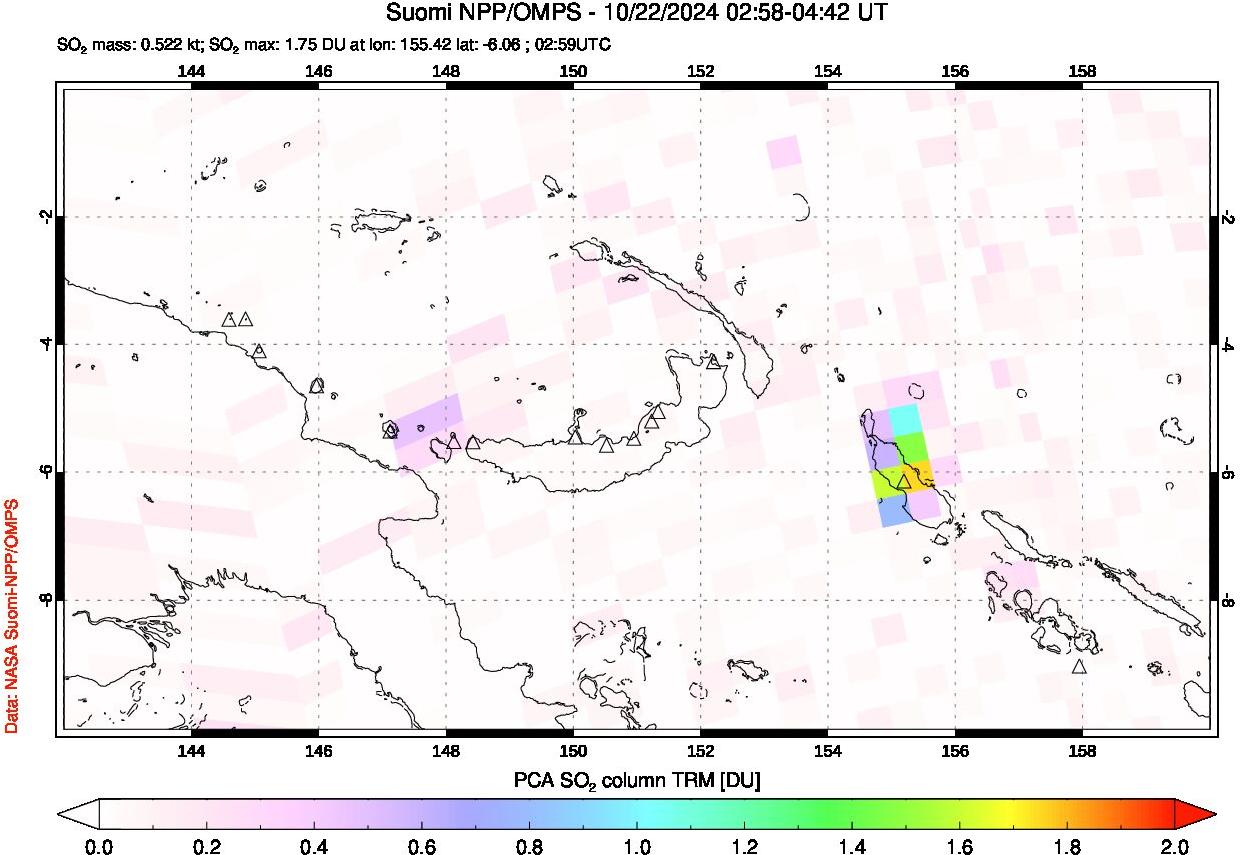 A sulfur dioxide image over Papua, New Guinea on Oct 22, 2024.