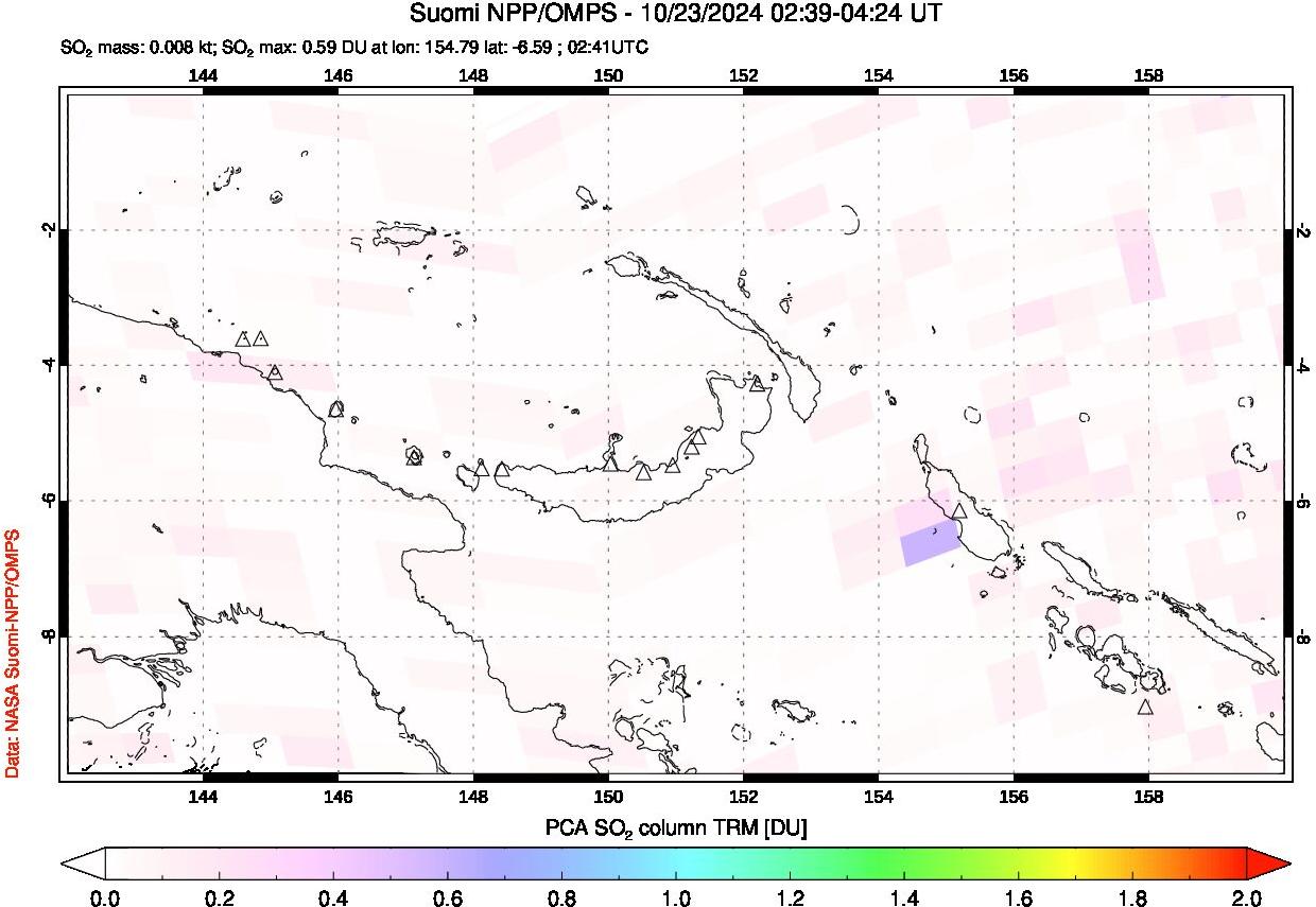 A sulfur dioxide image over Papua, New Guinea on Oct 23, 2024.