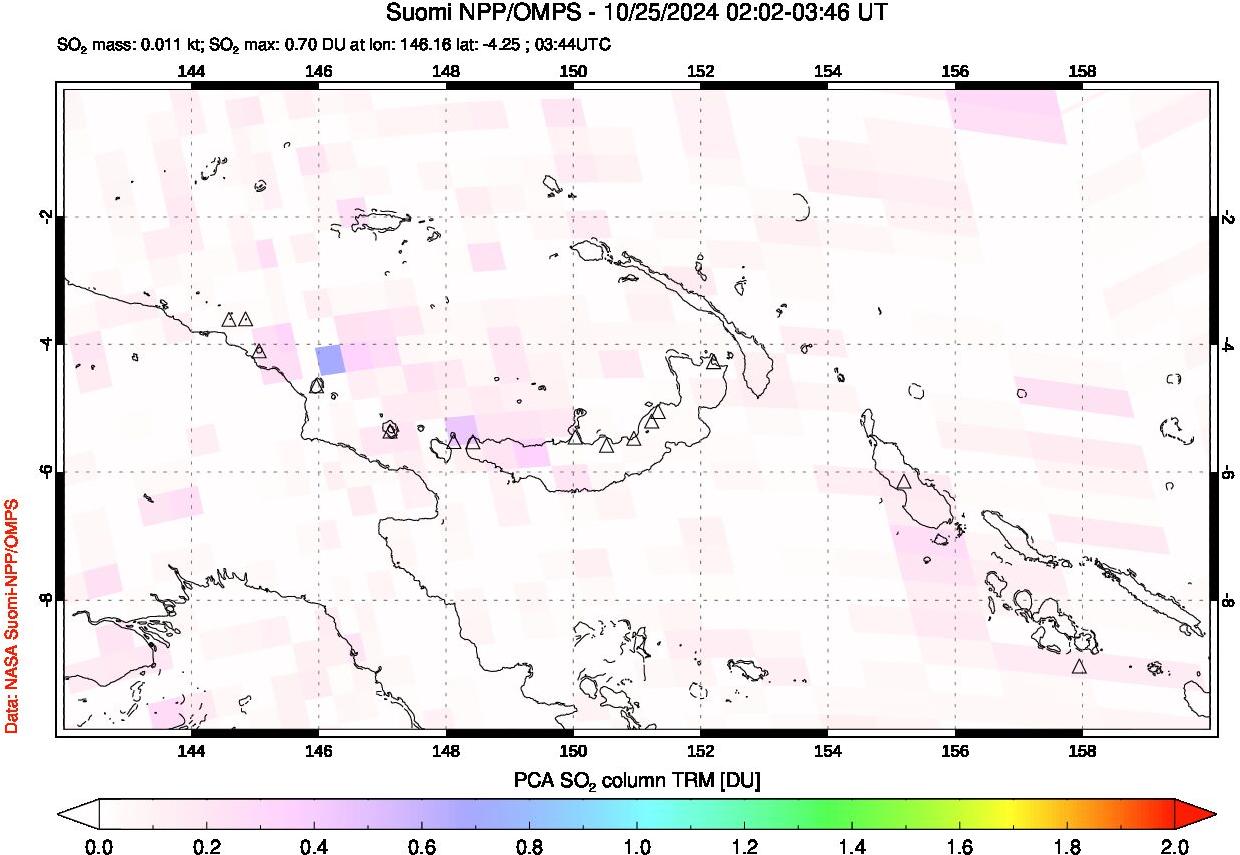 A sulfur dioxide image over Papua, New Guinea on Oct 25, 2024.