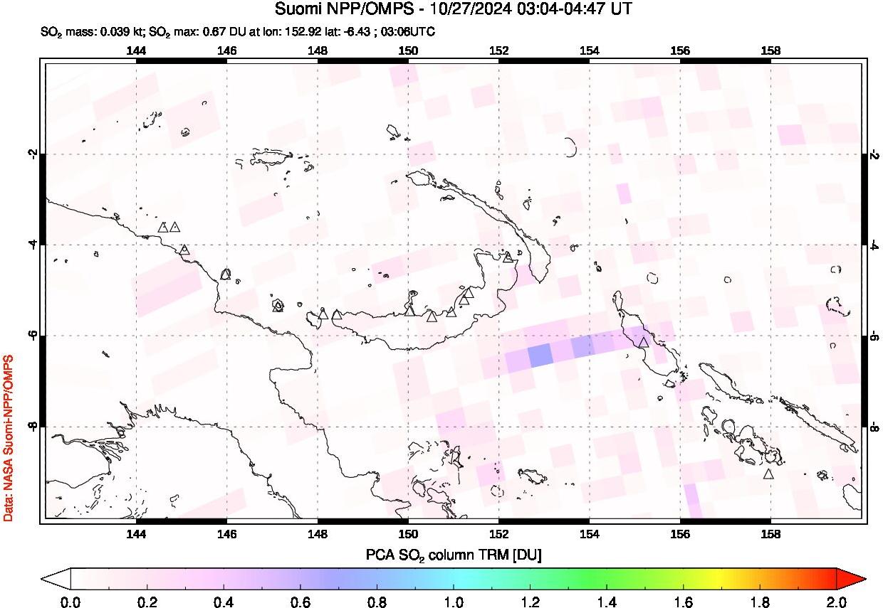 A sulfur dioxide image over Papua, New Guinea on Oct 27, 2024.