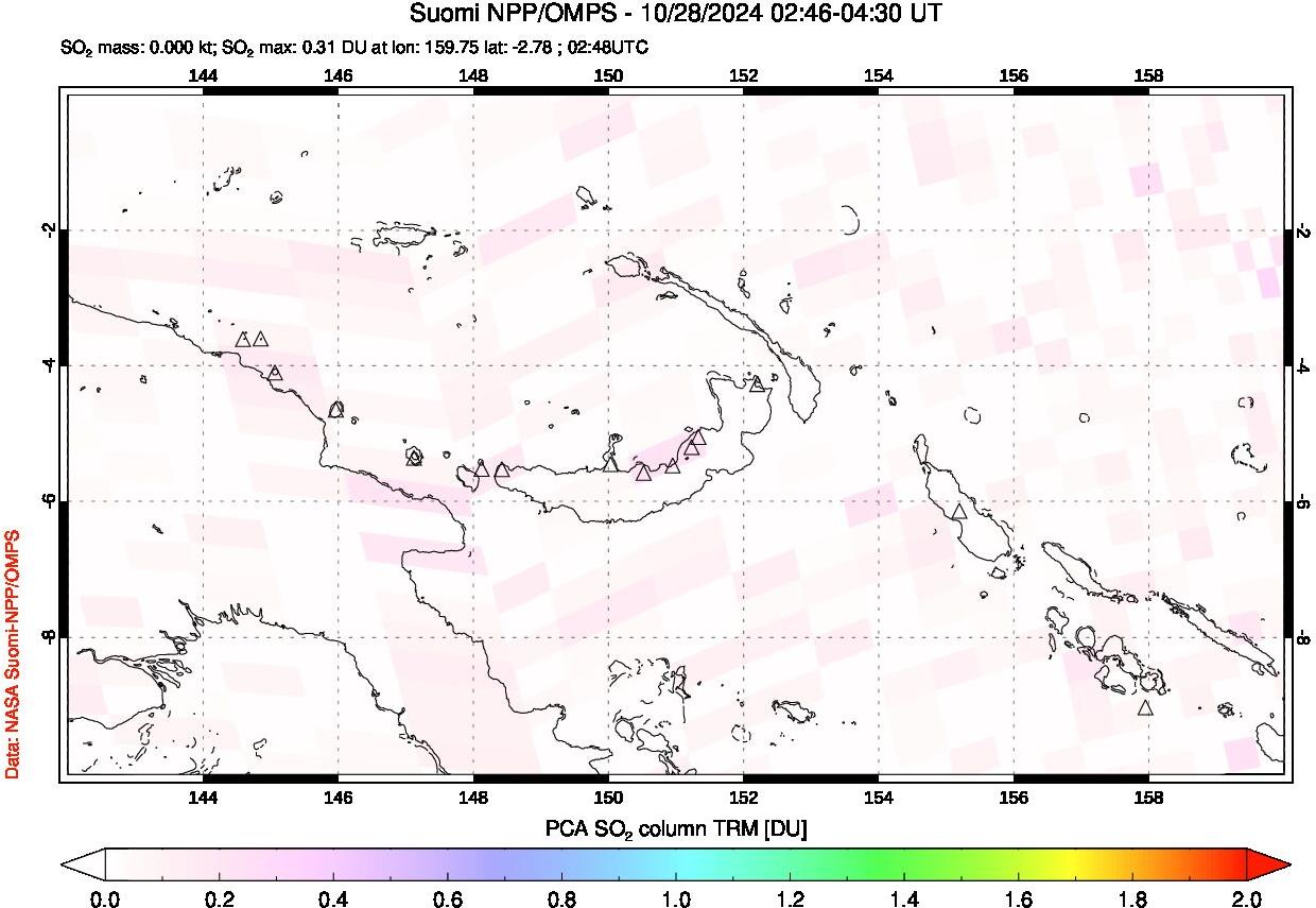 A sulfur dioxide image over Papua, New Guinea on Oct 28, 2024.