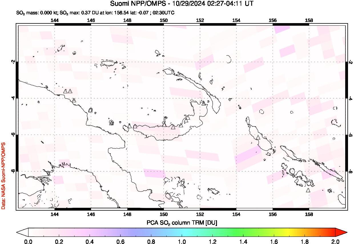 A sulfur dioxide image over Papua, New Guinea on Oct 29, 2024.