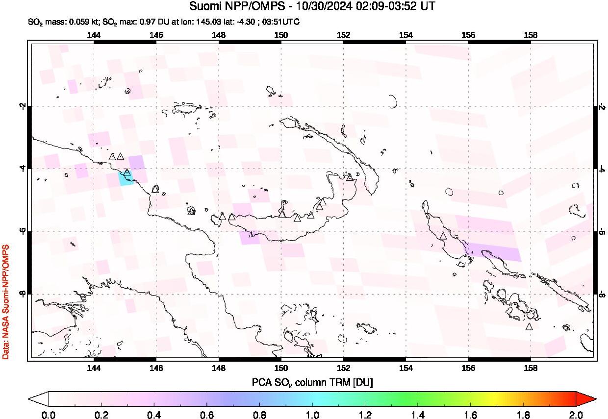 A sulfur dioxide image over Papua, New Guinea on Oct 30, 2024.