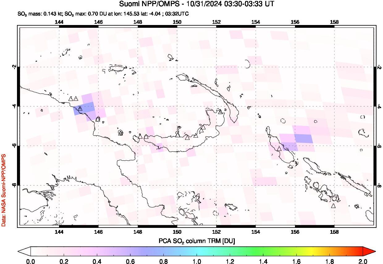 A sulfur dioxide image over Papua, New Guinea on Oct 31, 2024.