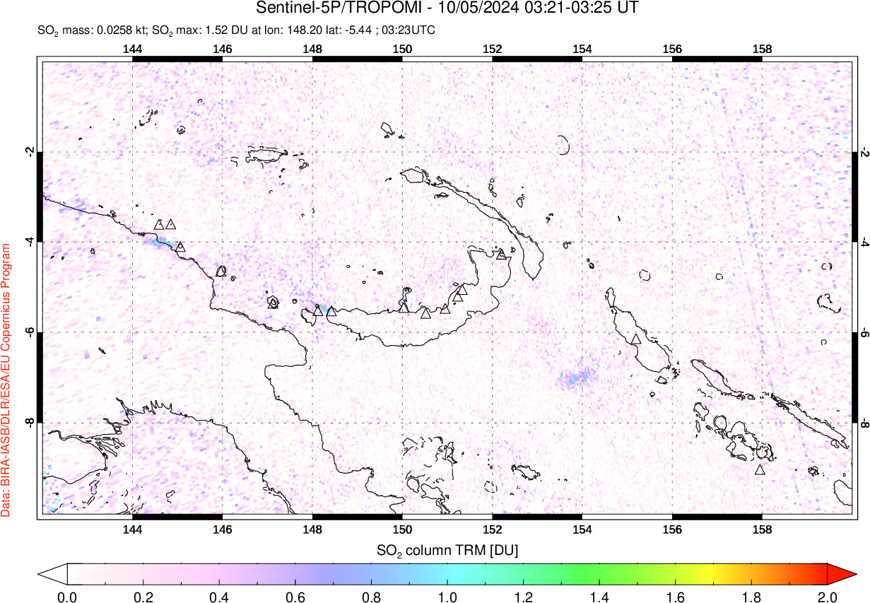 A sulfur dioxide image over Papua, New Guinea on Oct 05, 2024.