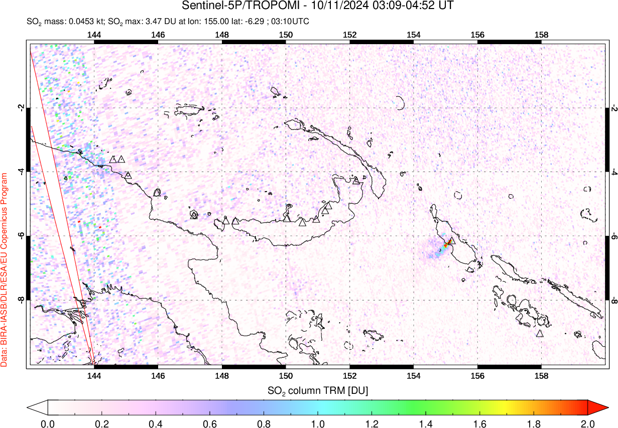 A sulfur dioxide image over Papua, New Guinea on Oct 11, 2024.