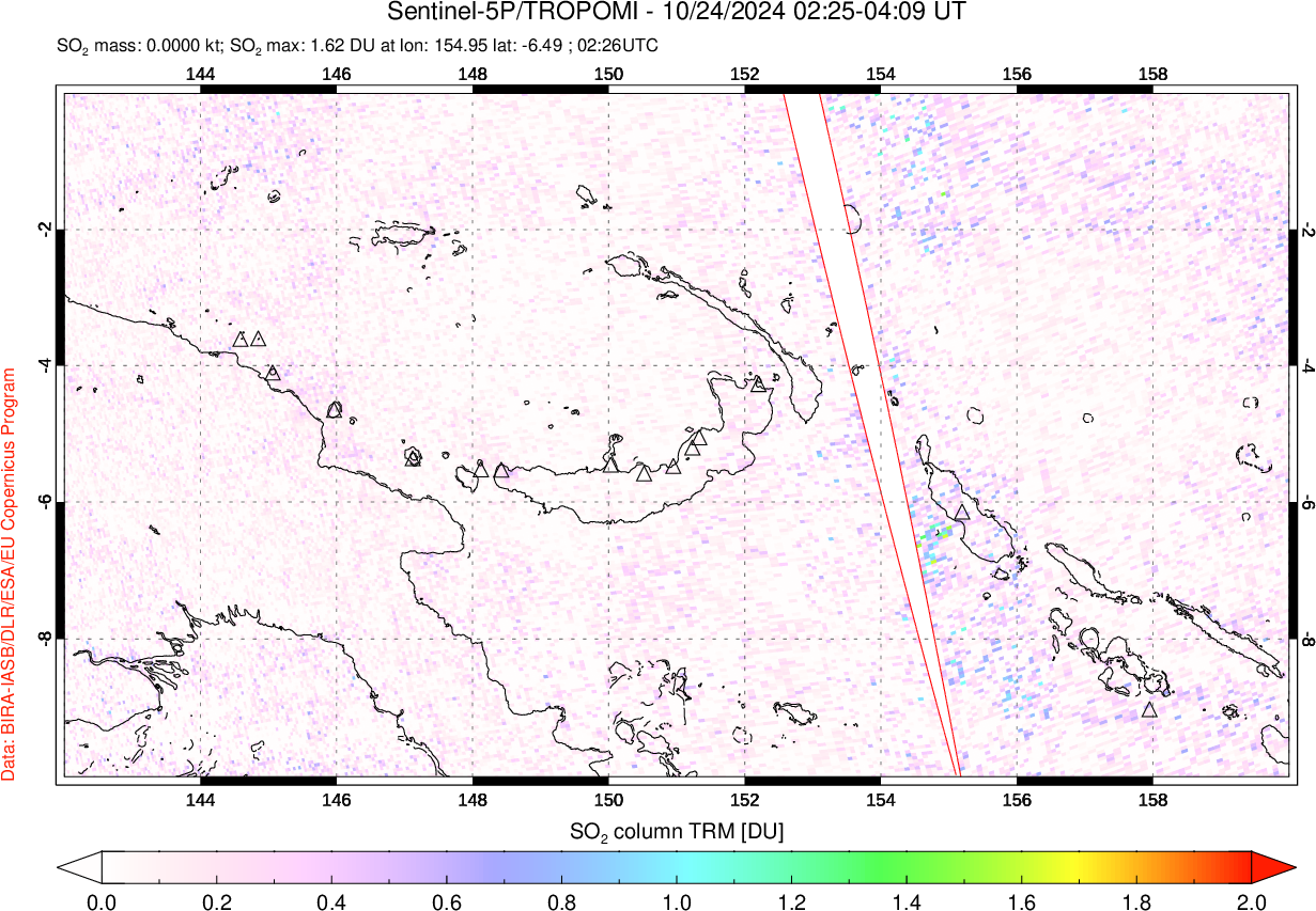 A sulfur dioxide image over Papua, New Guinea on Oct 24, 2024.