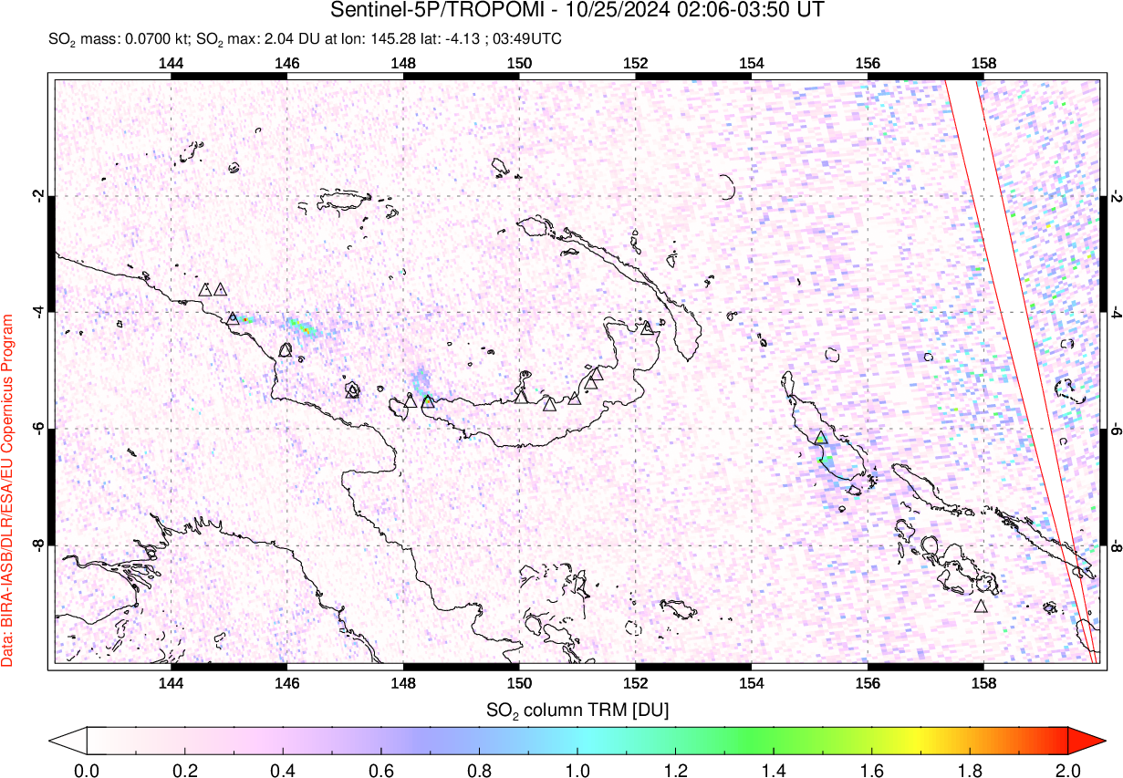 A sulfur dioxide image over Papua, New Guinea on Oct 25, 2024.