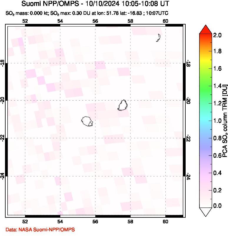 A sulfur dioxide image over Reunion Island, Indian Ocean on Oct 10, 2024.