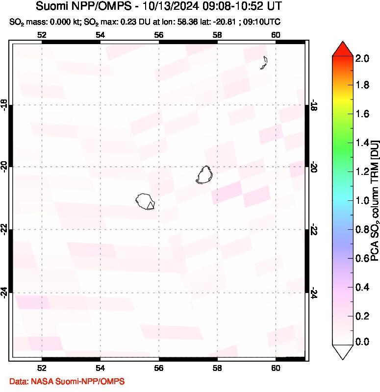 A sulfur dioxide image over Reunion Island, Indian Ocean on Oct 13, 2024.