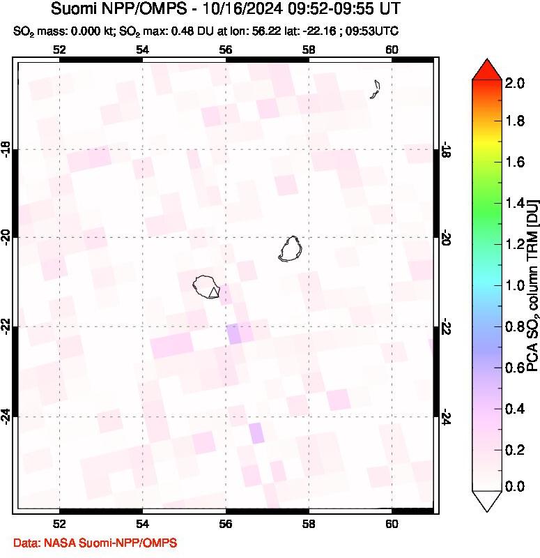 A sulfur dioxide image over Reunion Island, Indian Ocean on Oct 16, 2024.