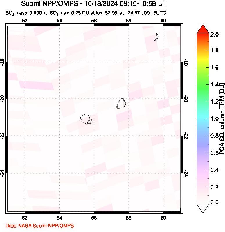 A sulfur dioxide image over Reunion Island, Indian Ocean on Oct 18, 2024.