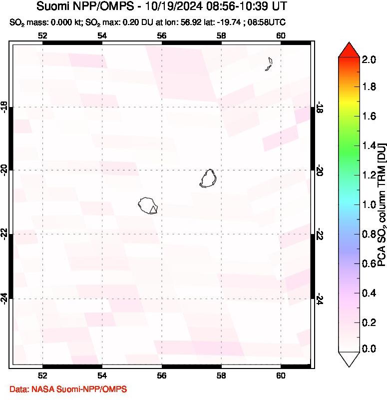 A sulfur dioxide image over Reunion Island, Indian Ocean on Oct 19, 2024.