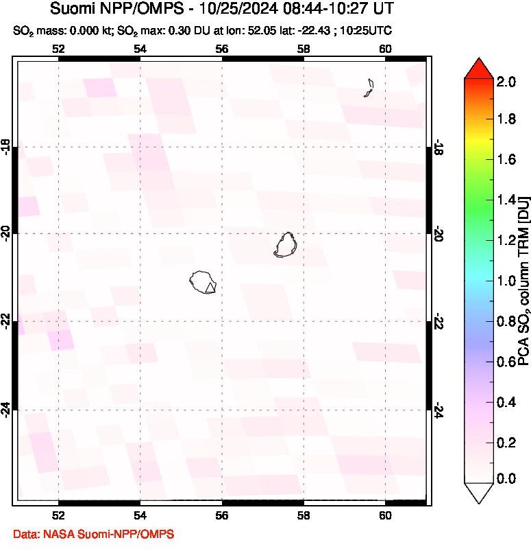 A sulfur dioxide image over Reunion Island, Indian Ocean on Oct 25, 2024.