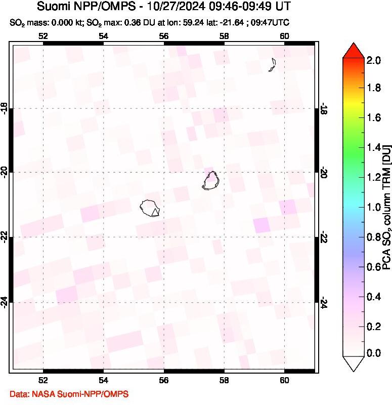 A sulfur dioxide image over Reunion Island, Indian Ocean on Oct 27, 2024.