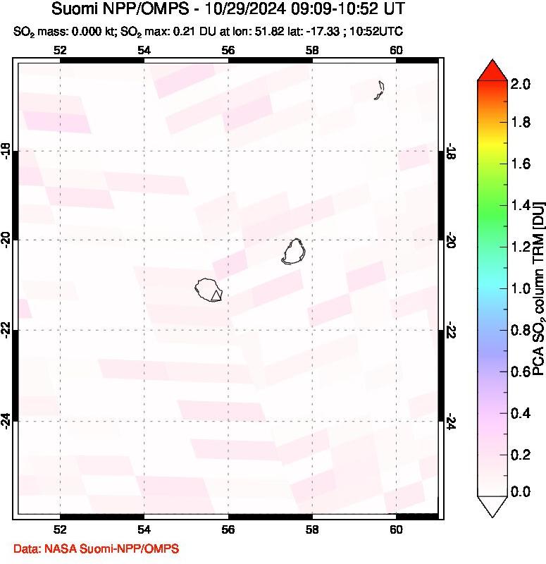 A sulfur dioxide image over Reunion Island, Indian Ocean on Oct 29, 2024.