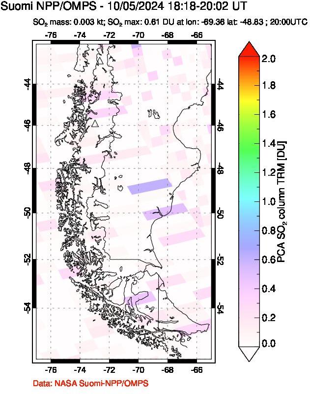 A sulfur dioxide image over Southern Chile on Oct 05, 2024.