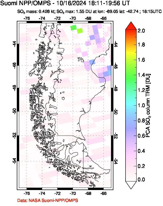 A sulfur dioxide image over Southern Chile on Oct 16, 2024.