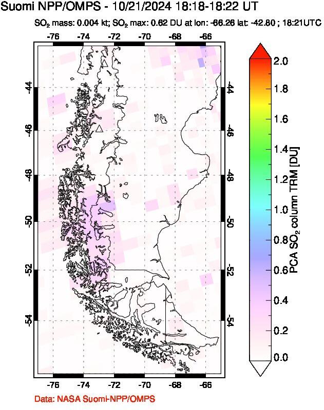 A sulfur dioxide image over Southern Chile on Oct 21, 2024.