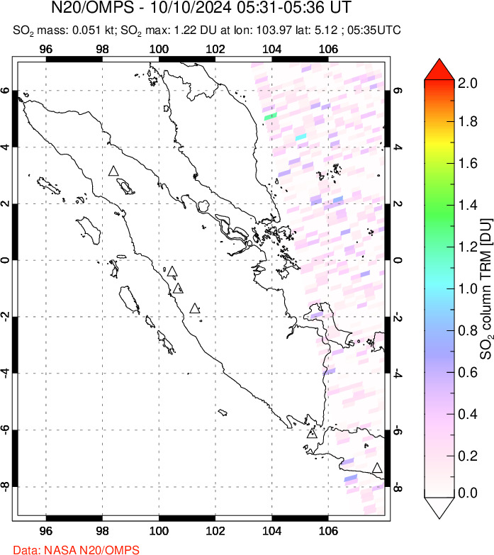 A sulfur dioxide image over Sumatra, Indonesia on Oct 10, 2024.