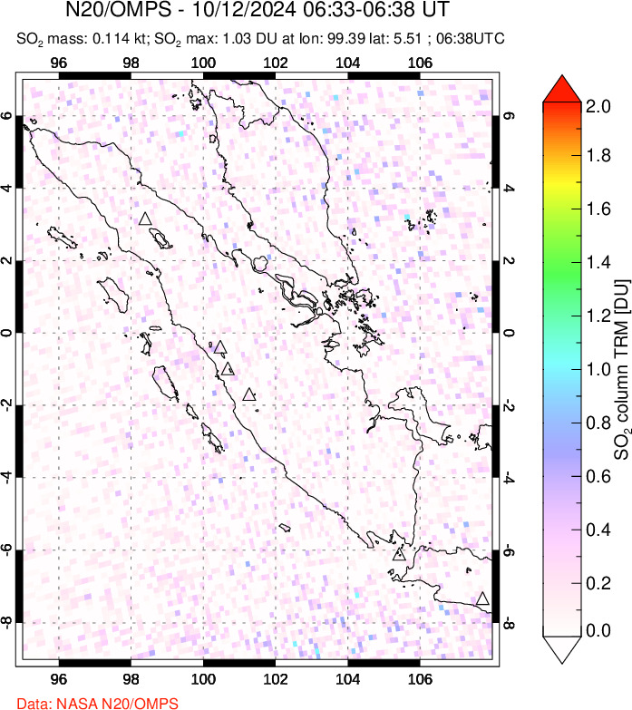 A sulfur dioxide image over Sumatra, Indonesia on Oct 12, 2024.