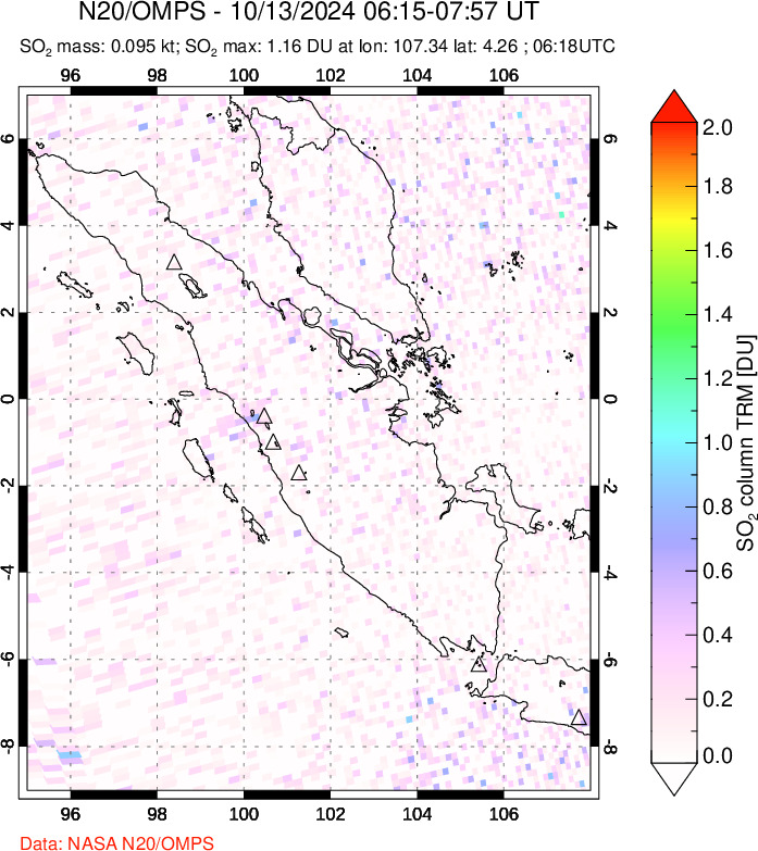 A sulfur dioxide image over Sumatra, Indonesia on Oct 13, 2024.