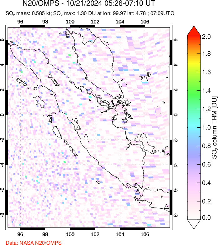 A sulfur dioxide image over Sumatra, Indonesia on Oct 21, 2024.