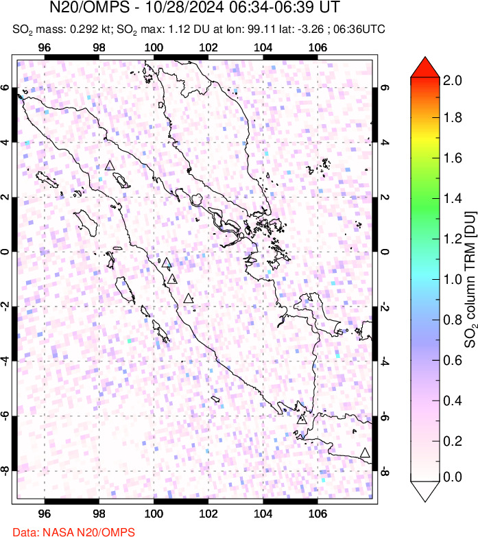 A sulfur dioxide image over Sumatra, Indonesia on Oct 28, 2024.