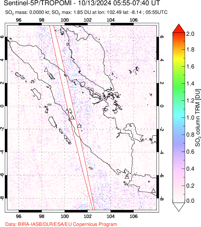 A sulfur dioxide image over Sumatra, Indonesia on Oct 13, 2024.