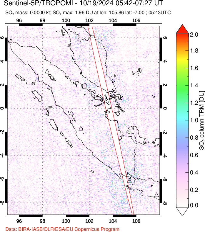 A sulfur dioxide image over Sumatra, Indonesia on Oct 19, 2024.