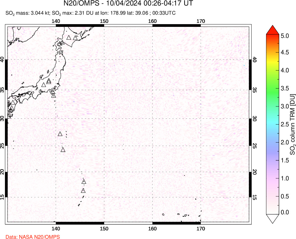 A sulfur dioxide image over Western Pacific on Oct 04, 2024.